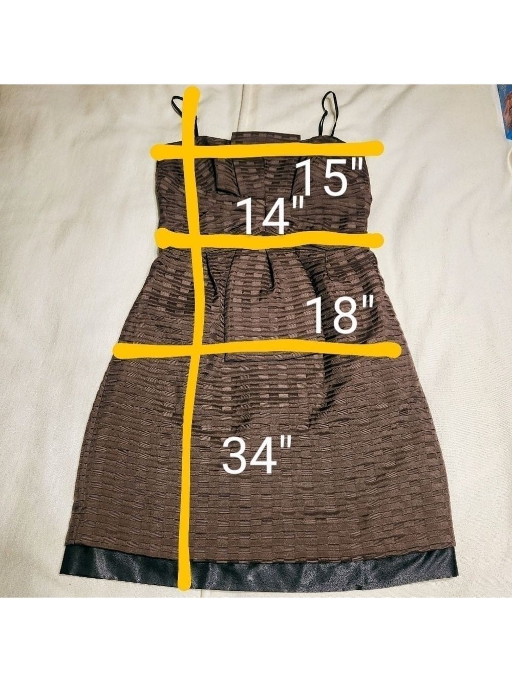 Max and Cleo Brown Pleated Shirred Bodycon Dress Size 4 - Picture 12 of 12